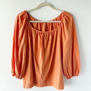 Boden Orange Cotton 3/4 Gathered Sleeve Cotton T-Shirt M Medium